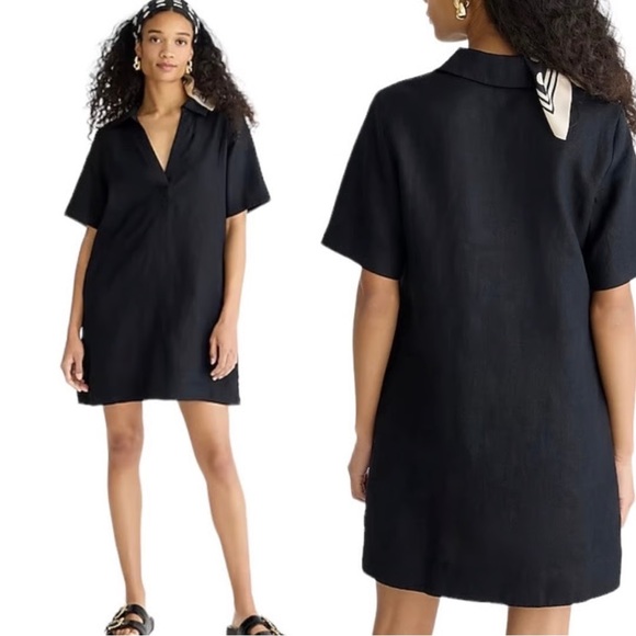 J. Crew Dresses & Skirts - J. Crew Bungalow Popover Linen Black Short‎ Sleeve Dress size XS